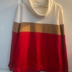 Kim Rogers Red, Tan, and Cream Cowl Neck Sweater